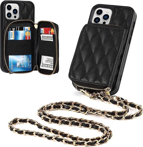 حافظة Jaorty Crossbody قابلة للفصل 2 في 1 لهاتف iPhone 13 Pro Max، حافظة كروس مع سحاب حامل بطاقات وحزام معصم ومحفظة حبل متوافقة مع Apple iPhone 13 Pro Max 6.7 بوصة، أسود in Saudi Arabia