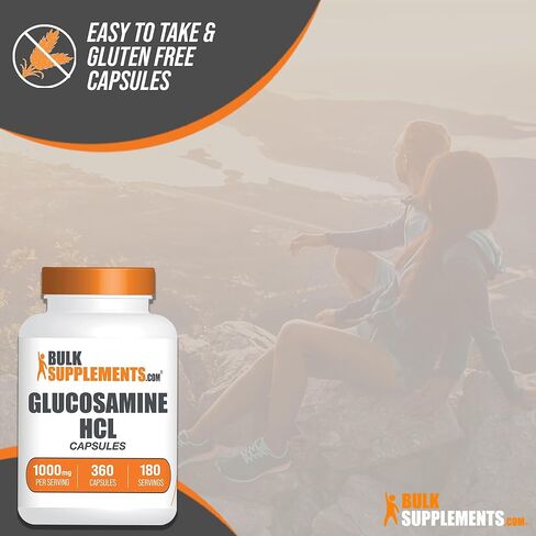 BULKSUPPLEMENTS.COM كبسولات الجلوكوزامين HCl - الجلوكوزامين 1000 مجم، مكمل الجلوكوزامين، كبسولات الجلوكوزامين - مكملات المفاصل، خالية من الغلوتين، 2 كبسولة لكل وجبة، 360 كبسولة in Kuwait
