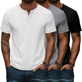 Huukeay 3 Pack Men Men's Big & Tall Henley Short Sleeve Dorts ، Cotton Crew Neck Dressal Button Thirts Summer Basic Teaps
