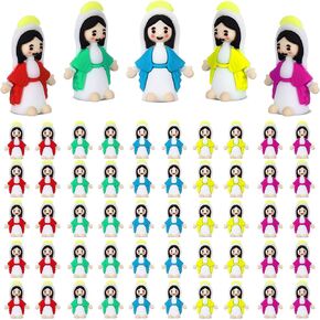 50 Pack Little Virgin Mary Figurines Bulk Mini Virgin Mary Doll Little Jesus Figures for Thanksgiving Day Hide Easter Eggs Stuffers Sunday Baptism Gifts (Blue)