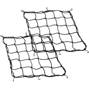 15.7"x15.7" Motorcycle Cargo Net 2Pcs with 2"x2" Small Mesh & 6 Metal Hooks, Stretchable Bungee Net for Helmets, Bikes, Surfboards, ATV, Kayak, Luggage Securing
