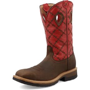 حذاء العمل الغربي 12 بوصة للرجال ، وأصابع سبيكة مربعة إصبع القدم ، و Brown & Flash Red ، 8.5 د