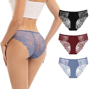 INNERSY Women's Lace Cheeky Bikini Underwear Soft Breathable Hipster Panties 3-Pack