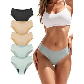 Period Underwear for Women Seamless Leakproof Bikini Regular Absorbency Period Panties 5 Pack
