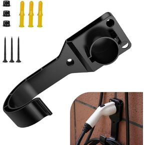 Electric Vehicle Charger Holder, Wall-Mount Connector Dock, J-Hook EV Charger Cable Holder with 3 PCS Screws, 3 PCS Wall Anchors, 3 PCS Dust Caps (Black)