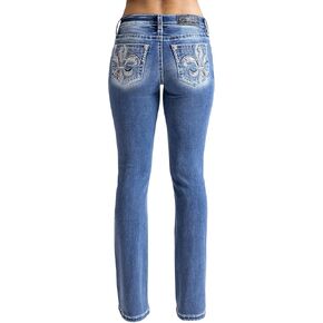 Miss Me Women's Fleur de Lis Mid-Rise Bootcut Jeans