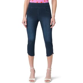 HUE Women's Super Soft Stretch High Rise Denim Capri Leggings with Tulip Hem, No Side Seams