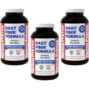 Yerba Prima Daily Fiber Formula 12 Oz (3 Pack) - ملحق الألياف الغذائية القابلة للذوبان وغير القابلة للذوبان - Health Colon - Vegan ، غير المعدلة وراثيًا ، خالية من الغلوتين