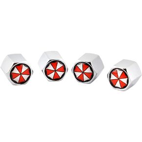 XDG 4PCS Umbrella Corporation Universal عجلات الإطارات الإطارات الجذعية دعوى تغطية ل Ford Focus 2 3 Fiesta St Rs Mustang Mk1 Resident Evil Car Decoration Associory (Silver)