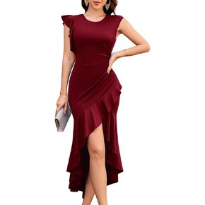 Dressystar Women 2025 Ruched Wedding Guest Dress Formal Cocktail Mermaid Bodycon Sleeveless Summer Ruffle Evening Dresses