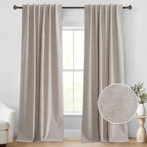 StangH 100% Blackout Curtains for Bedroom, Natural Linen Beige Curtains 84 inches Long Solid Thermal Insulated Farmhouse Drapes for Living Room Sliding Glass Door Nursery, W52xL84, 2 Panels