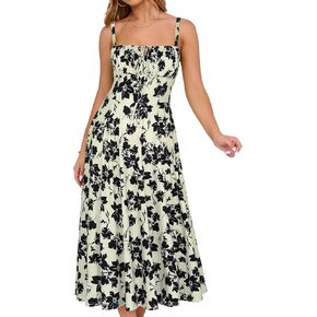 YATHON Women's Summer Midi Corset Boho Dresses Casual Floral Spaghetti Straps Lace Up Dress Flowy Aline Beach Sundress in Kuwait