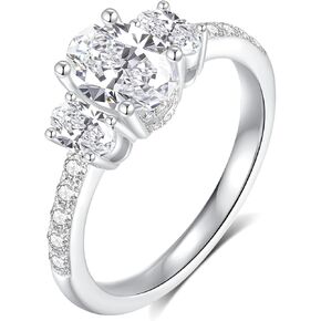 Oval Cut 3-Stone Moissanite Engagement Ring For Women 18K White Glod Plated S925 Sterling Silver Eternity Ring Jewelry Gift