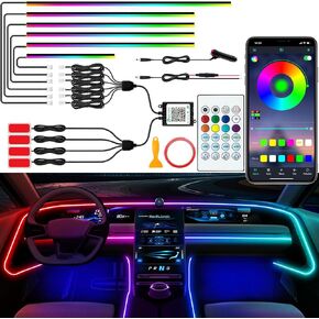 Interior Car LED Lights, RGB Dream Color Acrylic LED Lights for Car, Ambient Lighting Kits with Wireless APP and RF Remote Control, Music Sync Dynamic Chasing (10 in 1)