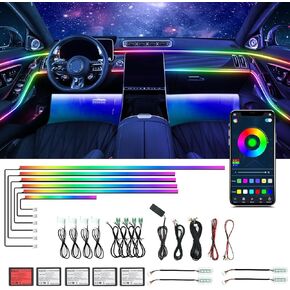 Dreamcolor acrylic Indior Car Ambient Light Kit ، Bphuny 18 in 1 593 LEDS الألياف البصرية الأوضاع المتعددة مصابيح أجواء مع إيقاع قوس قزح ديناميكي ، RGB Neon Lights لجميع السيارات