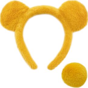 Yellow Bear Ears Headband and Tail Set for Women, Halloween Costume Accessories, Cosplay Party Supplies