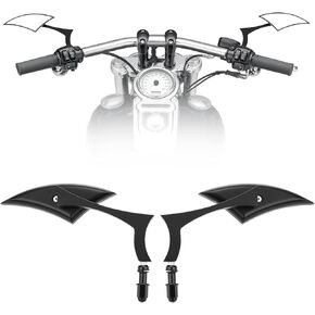 Kemimoto Spear Blade دراجة نارية المرايا السوداء الخلفية المنظر الجانبي 1 زوج لانزلاق الشارع Electra Glide Softail Dyna 1982-2022 2023 2024 2025