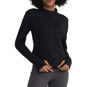ALONG FIT Full Zip Workout Jacket for Women with Pockets - Yoga Jacket with Thumb Holes Slim Fit Athletic Jacket