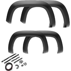 Bushwacker Extend-a-Fender ممتدة في المقدمة والخلفية المشاعل | مجموعة 4 قطع ، أسود ، ناعم الانتهاء | 51908-02 | يناسب 2005-2010 Dodge Dakota 4-Door Crew Cab w/ 5.4 'bed
