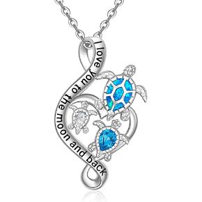 Fenthring Turtle Nettlace Nettlace Sea Turtle Netlaces for Women Mom Mom Pendant Blue Opal Topaz Sterling Silver Heart Mother Mother Mothers Day