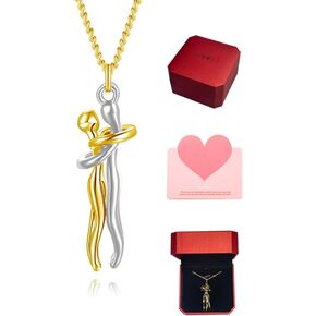 Hug Soulmate Couple Promise Cute Pendant Necklace Jewelry Valentines Day Gift for Boyfriend and Girlfriend Women Men Him Her Wife Mom Dad Daughter Son Sister