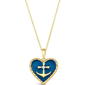 Le Vian Diamond و Blue Monamel Heart Heart Netlace للنساء في الذهب الأصفر 14K (أبيض ، 0.01 CTTW) على سلسلة طويلة 20 بوصة مع مشبك مخلب جراد البحر