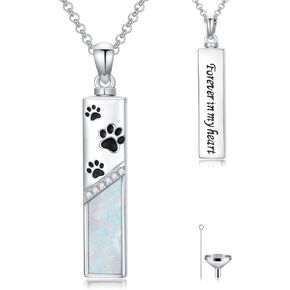 Pet/Butterfly/Dragonfly/Tree of Life Vern Stelces for Ashes 925 Sterling Silver Opal Jwemation Jewelry with Funnel Filler Kit Bar Necklace for Women Men Pets Pets