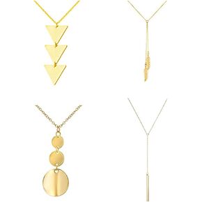 Frodete 4pcs قلادة قلادة طويلة للنساء ثلاثة مثلث قفل قفل سترة y شكل مجوهرات سلسلة الشرير (الذهب)