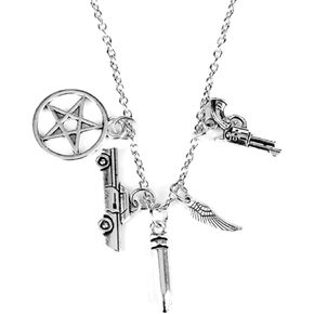 Supernatural TV Show Fantasy Horror Drama Magic Pentagram Kaz 2Y5 Angel Wings Winchester Dean Sam Castiel Charm Pendant Necklace