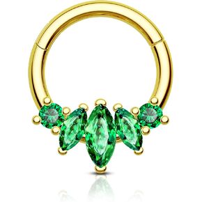 COCHARM Lotus Septum Rings 16g Dainty Septum Jewelry Emeraled CZ Daith Earrings 8mm/10mm Septum Clicker Cute Silver Septum Piercing Marquise Daith Jewelry
