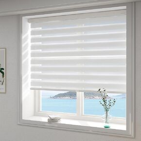 Cordless Zebra Blinds for Windows –(35" W X 64" H,White) Dual Layer Fabric Roller Shades, Custom, Sheer Shades Ideal for Home,Sliding Glass Door and Office