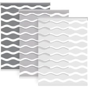 LazBlinds No Drill Cordless Zebra Blinds for Indoor Windows, Dual Layer Light Control Roller Shades for Day and Night, Light Filtering Sheer Shades for Home, 36" W x 48" H, Stone Grey