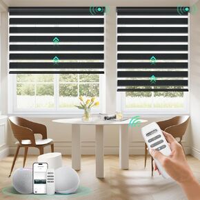 Motorized Zebra Shades for Indoor Windows, Roller Shades with Customized Size, Electric Cordless Blinds Compatible with Alexa Google Home and Apple Home (Zebra Blinds Fabric Samples)