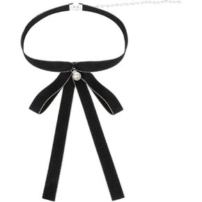 Lusofie Bow Tie for Women, Pre-Tied Ribbon Bowtie Black Tie, Clip on Womens Shirt Bow Tie with Pearl for Women Girls School Uniforms Parties