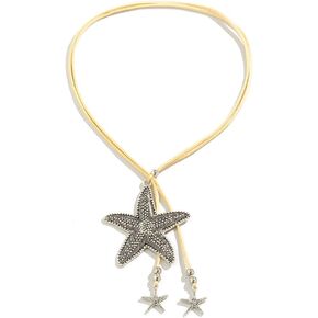 Starfish Charm Necklaces for Women Lariat Starfish Necklace Summer Beach Necklace Boho Layered Leather Necklace