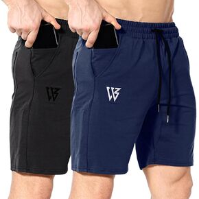 Zenwill Mens 2 Pack Zip Gym Strims ، 7 "تمرين يعمل على تشغيل سروال تدريب على القطن