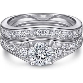 Moissanite Wedding Ring Sets Bridal Set for Women 1 Carat Center Channel Set Moissanite Engagement Ring Set Anniversary Promise Rings