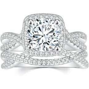 1.5ct Wedding Rings for Women Bridal Ring Set Halo CZ Round Cut Cubic Zirconia 18K Gold Plated Engagement Rings Set Size 6-10