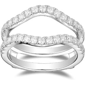 DovEggs Moissanite Enhancer Rings for Women, 0.85CTW GHI Moissanite Lab Created Diamond Half Eternity Curved Guard Wedding Rings 14k Gold QUALITY Sterling Silver Anniversary Promise Ring for Her
