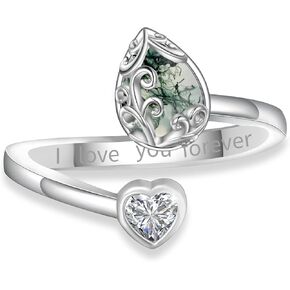 خواتم Moss Agate للنساء 925 Sterling Silver Agate Ring Moss Agate خاتم الخطوبة الطحلب عقيق خاتم الزفاف مجموعة المجوهرات للنساء
