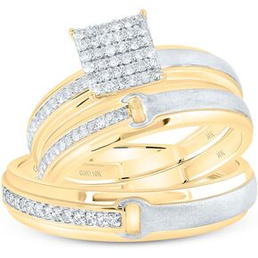 Jewels by Lux 10kt Gold Gold His & Hers 1/3 CTTW Diamond Square Bridal Ring Band Set ، Women Size: 5-9 ، Men Size: 8-12