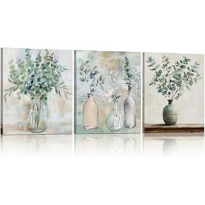 MotiMind 3 Pcs Farmhouse Rustic Pictures Wall Decor Canvas Bathroom Wall Art Soothing Calming Nature Botanical Vintage Floral Country Prints Spring Summer for Bedroom 9. 84x7. 87''(Daisy)