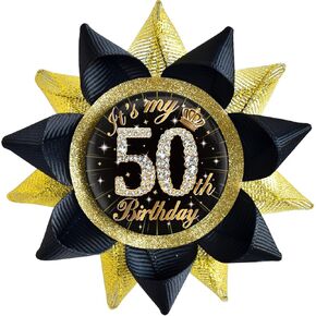 It's My 50th Birthday Buttons Pins Handmade(3.8*3.8inch), Black Gold Funny Grosgrain Ribbon Tinplate Badge for Women or Men 50th Birthday Party Decorations Supplies Ideas Gifts Jokes Favors
