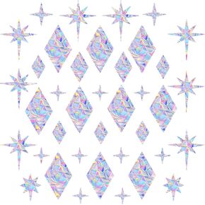 74pcs Anti-Collision Window Clings for Birds, Prismatic and Star Pattern Window Sticker Non Adhesive Rainbow Static Decals to Prevent Bird Strikes Glass Alert Cling