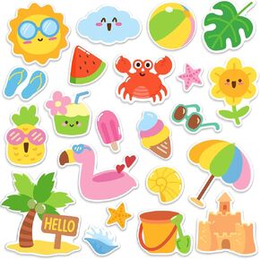 34 Pieces Summer Thick Gel Clings Hello Window Gels Decals Reusable Beach Stickers Removable Pool Sun Cute Gel Clings for Windows Refrigerators Summer Party Decorations, 1 Sheet