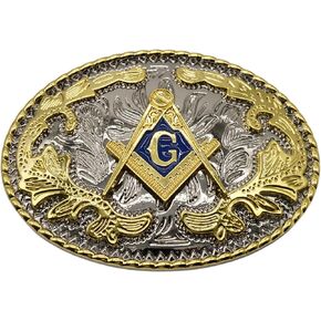 WMG Masonic Mason Symbol Logo Large Huge Rodeo Western Gold Tone Belt Buckle