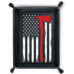 INNObeta Firefighter Gifts for Men Valet Tray, Gifts for Firefighter, Fireman, PU Leather Storage Organizer, Perfect for Birthday, Father's Day - Flag