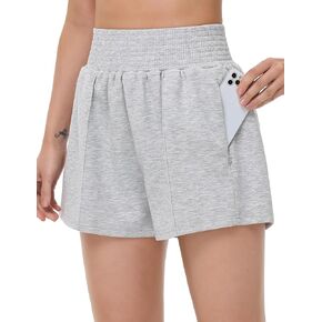 THE GYM PEOPLE Women's High Waist Sweat Shorts Summer Athletic Lounge Short with Zipper Pockets