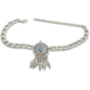 TrendyFashionJewelry TFJ Women Band Boot Silver Metal Chain Bracelet Turquoise Blue Bead Shoe Feathers Charms