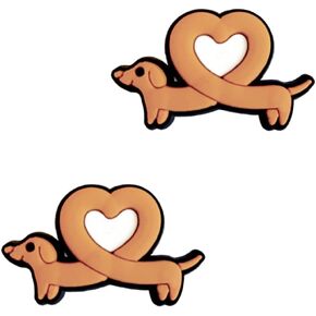 Dachshund Love Heart Dog Shoe Charms - Cute Animal Decoration Charms Gift for Boys Kids Teens and Adults - Set of 2